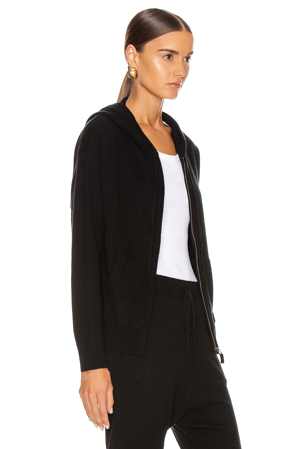 NILI LOTAN Emmaline Cashmere Zip Front Hoodie in Black | FWRD