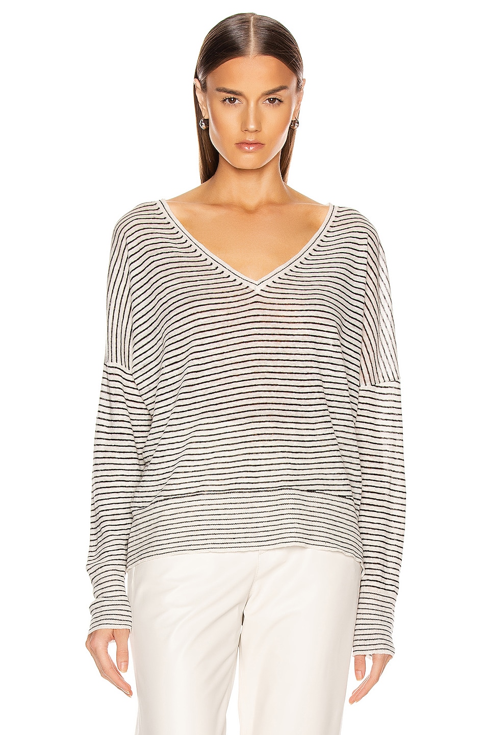 NILI LOTAN Maggie Linen Sweater in Ivory & Black Stripe | FWRD