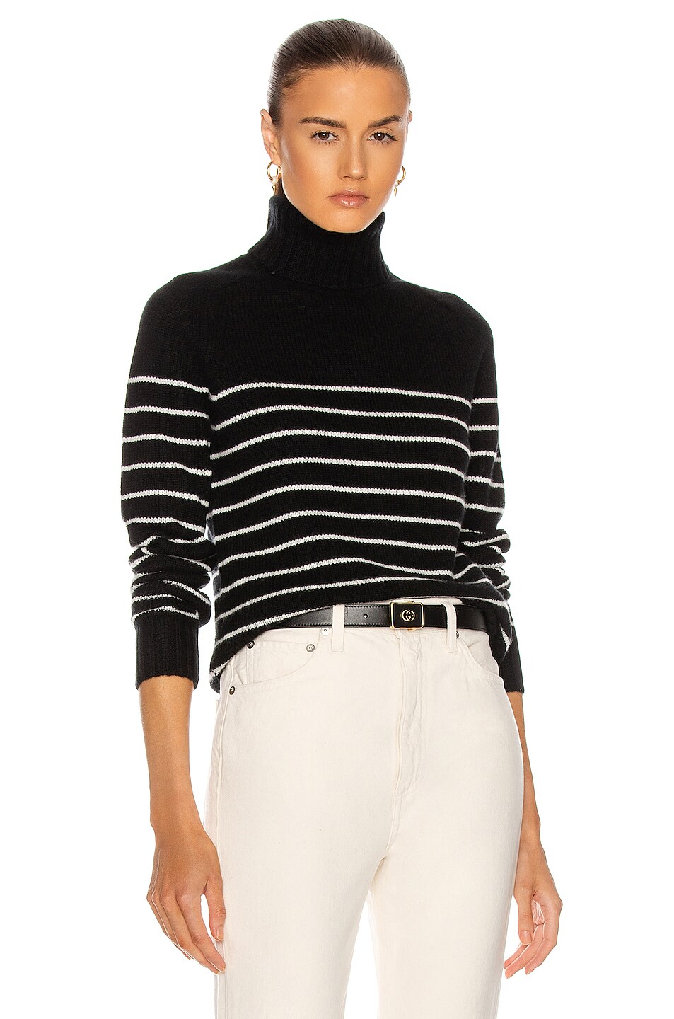 Image 1 of NILI LOTAN Molly Turtleneck Sweater in Black & Ivory Stripe