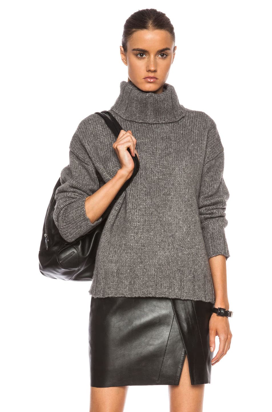 Image 1 of NILI LOTAN Turtleneck Oversized Wool-Blend Sweater in Medium Grey