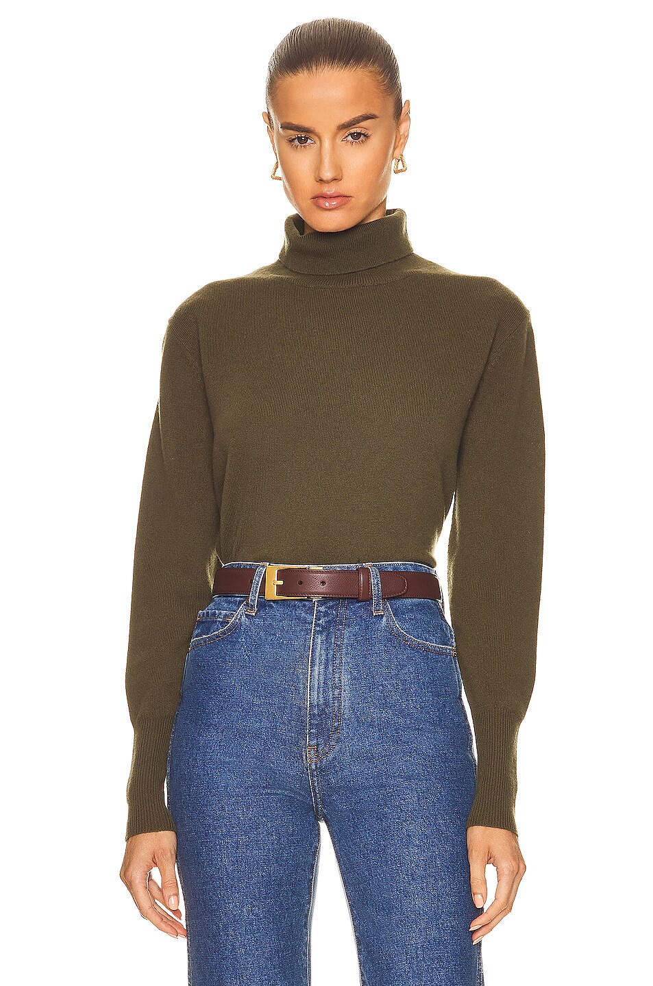 Image 1 of NILI LOTAN Ralphie Turtleneck Sweater in Olive Green
