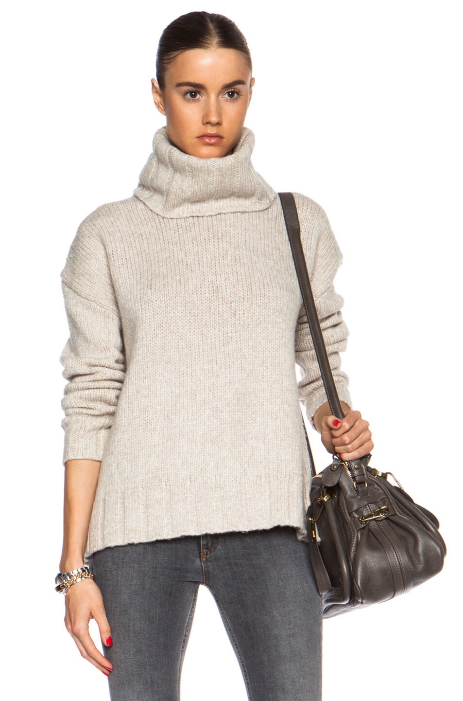 Image 1 of NILI LOTAN Oversized Turtleneck Wool-Blend Sweater in Wheat