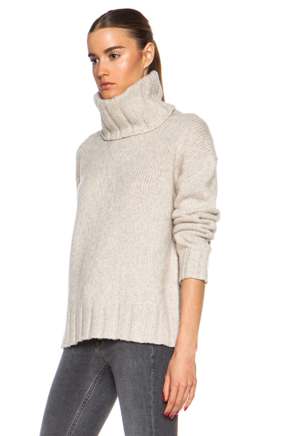 NILI LOTAN Oversized Turtleneck Wool-Blend Sweater in Wheat | FWRD