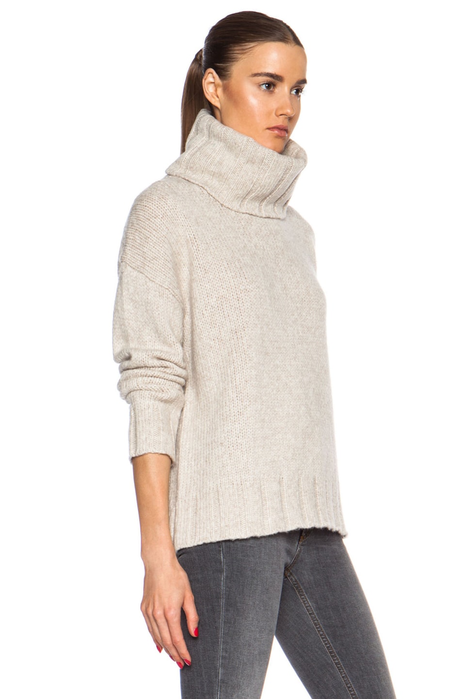 NILI LOTAN Oversized Turtleneck Wool-Blend Sweater in Wheat | FWRD