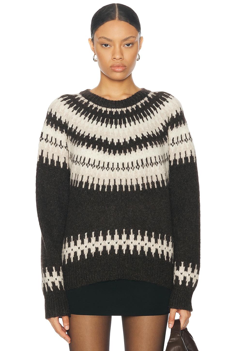 Image 1 of NILI LOTAN Genevive Sweater in Chocolate Fairisle