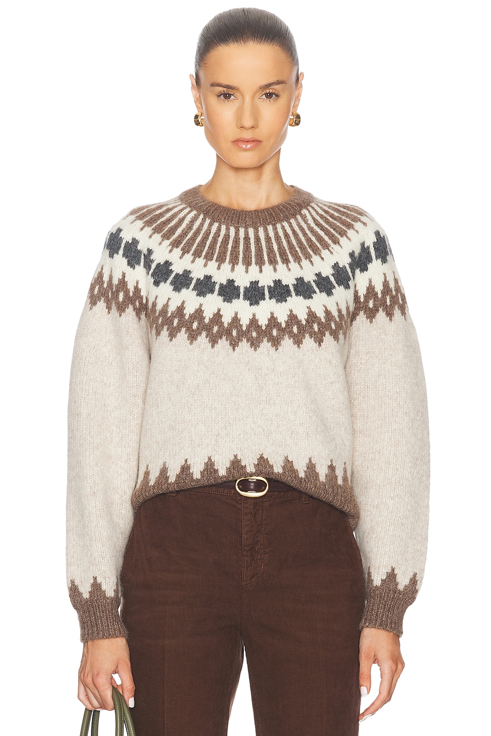 Image 1 of NILI LOTAN Alena Sweater in Oatmeal Fairisle