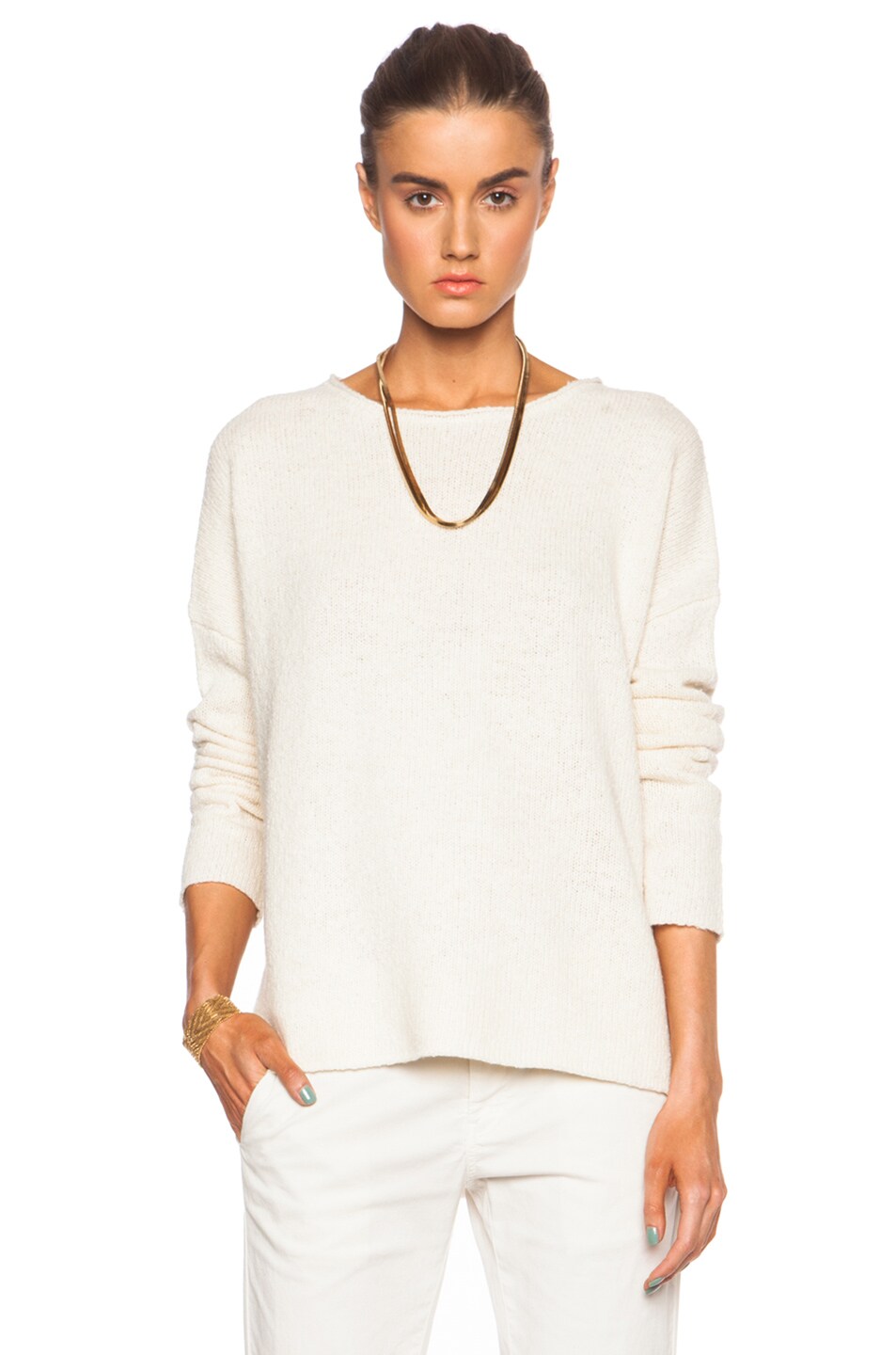 Image 1 of NILI LOTAN Scoop Neck Wool-Blend Boyfriend Sweater in White
