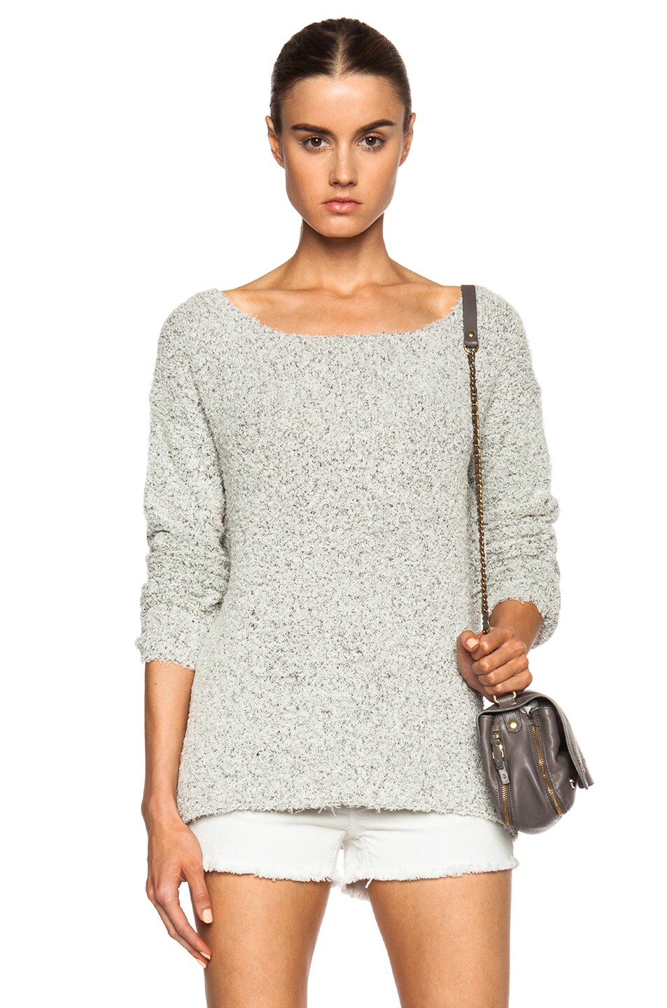 Image 1 of NILI LOTAN Ballet Neck Cotton-Blend Sweater in Gray
