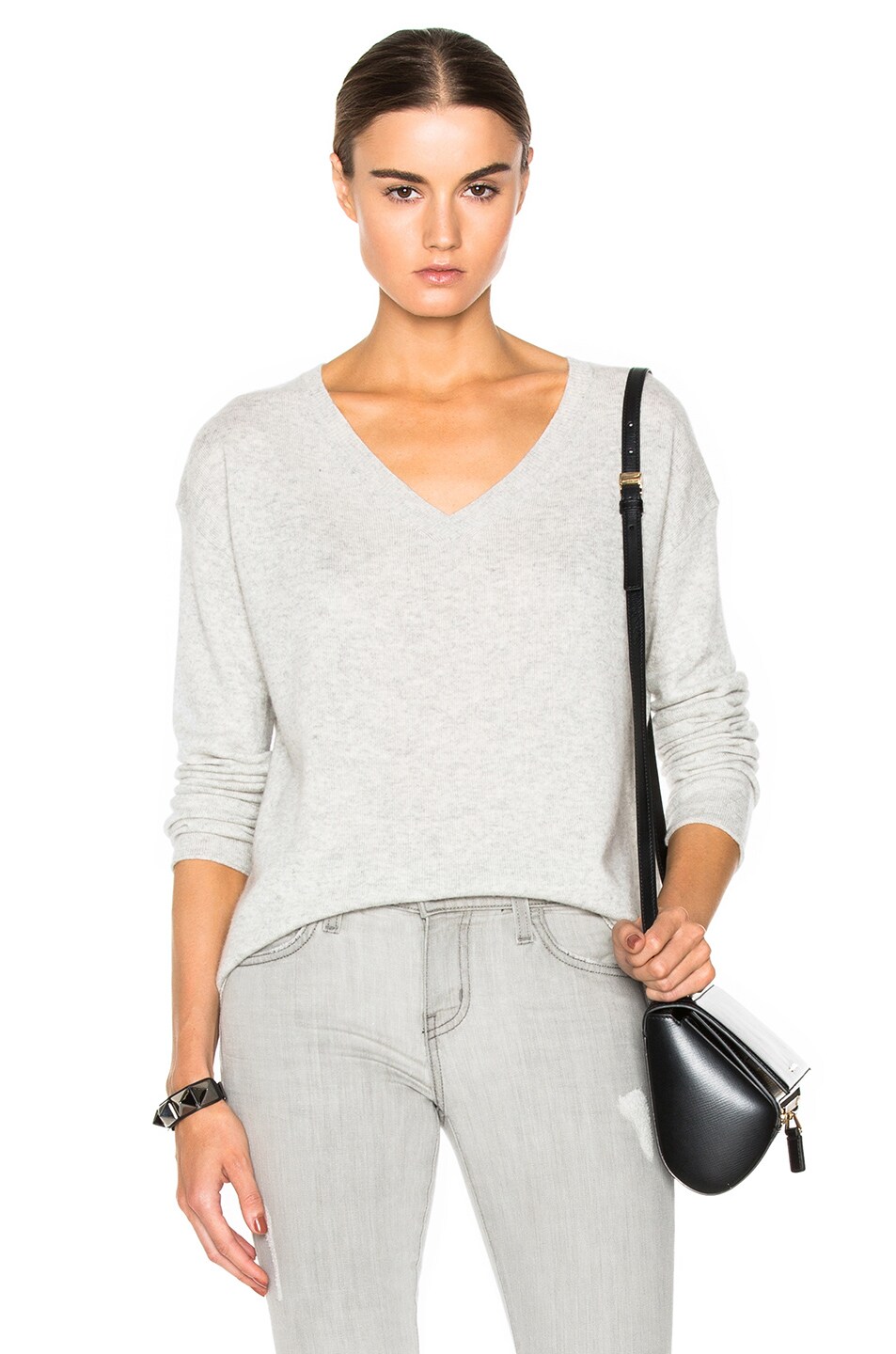 Image 1 of NILI LOTAN V Neck Tee Sweater in Feather Grey
