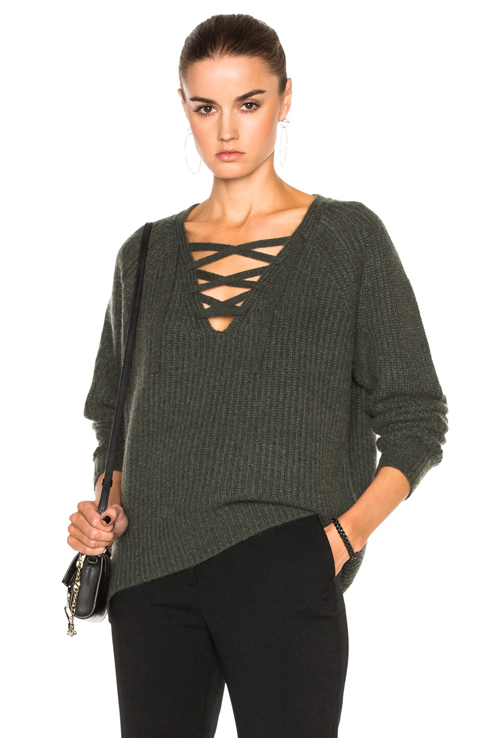 Image 1 of NILI LOTAN Cashmere Alix Sweater in Army Green
