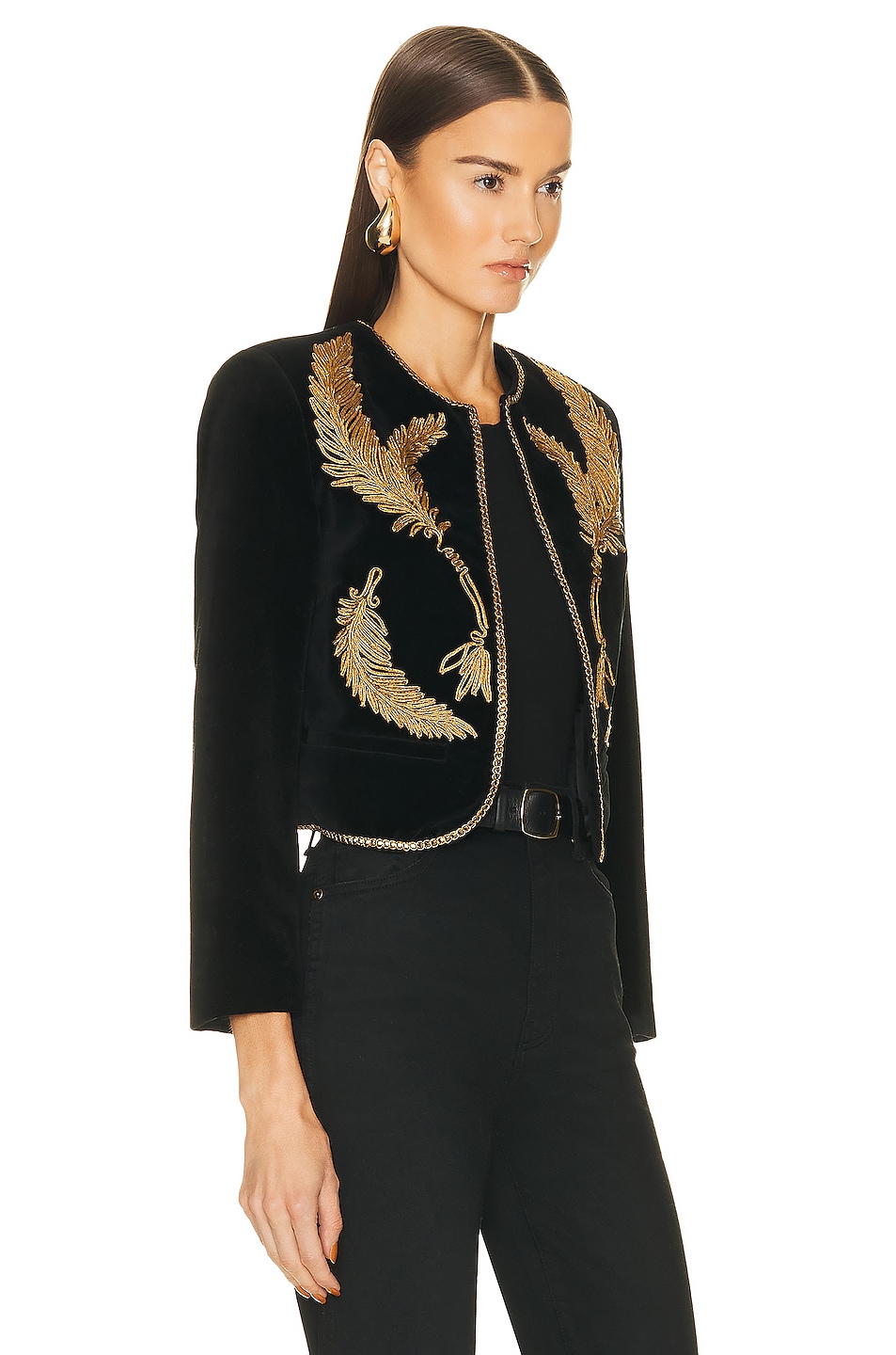 NILI LOTAN Patsy Embroidered Jacket in Black & Gold | FWRD