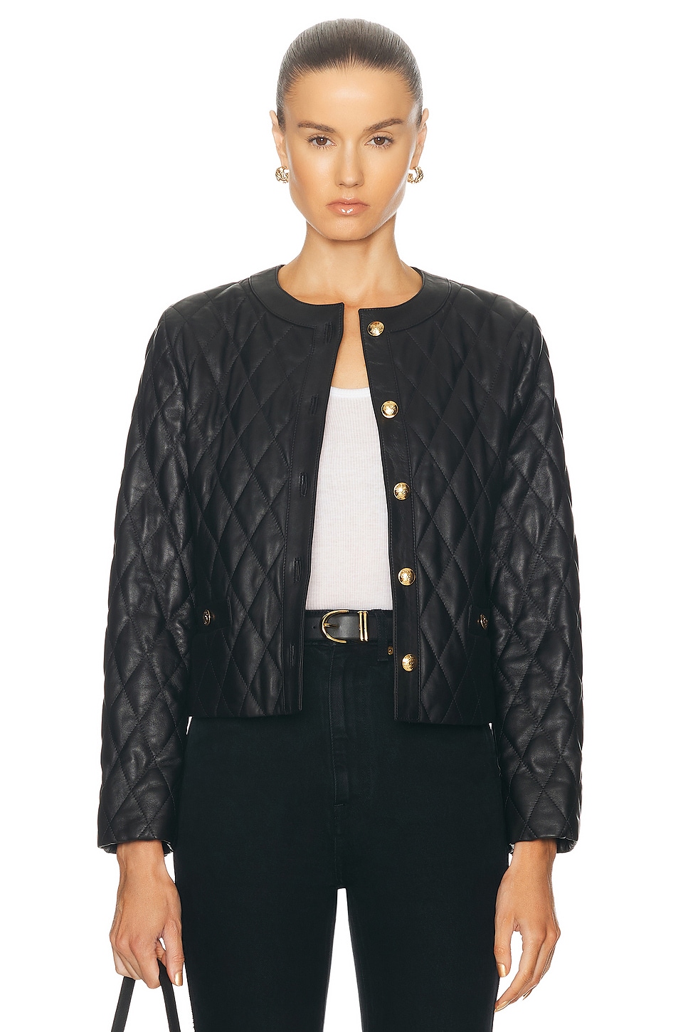 Image 1 of NILI LOTAN Amy Quilted Leather Jacket in Black