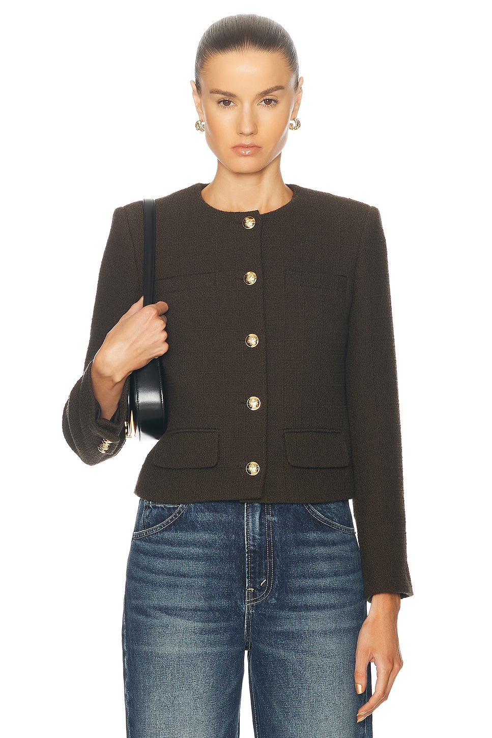 Shop Nili Lotan Tweed Jacket In Espresso