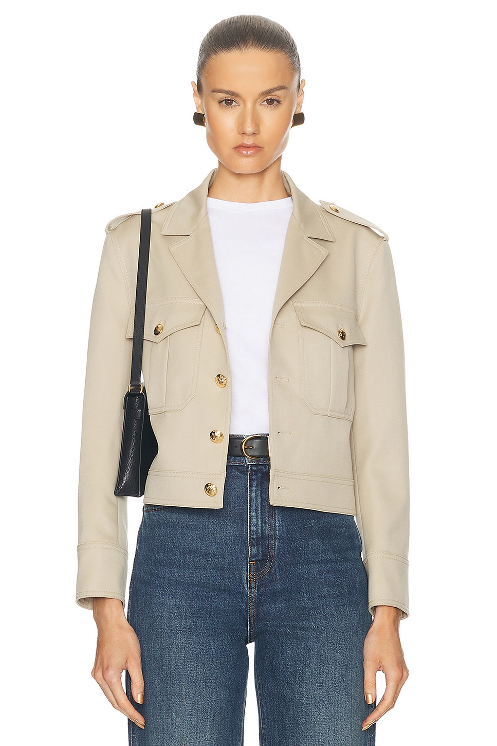 Image 1 of NILI LOTAN Lise Cropped Military Blazer in Roosevelt Khaki