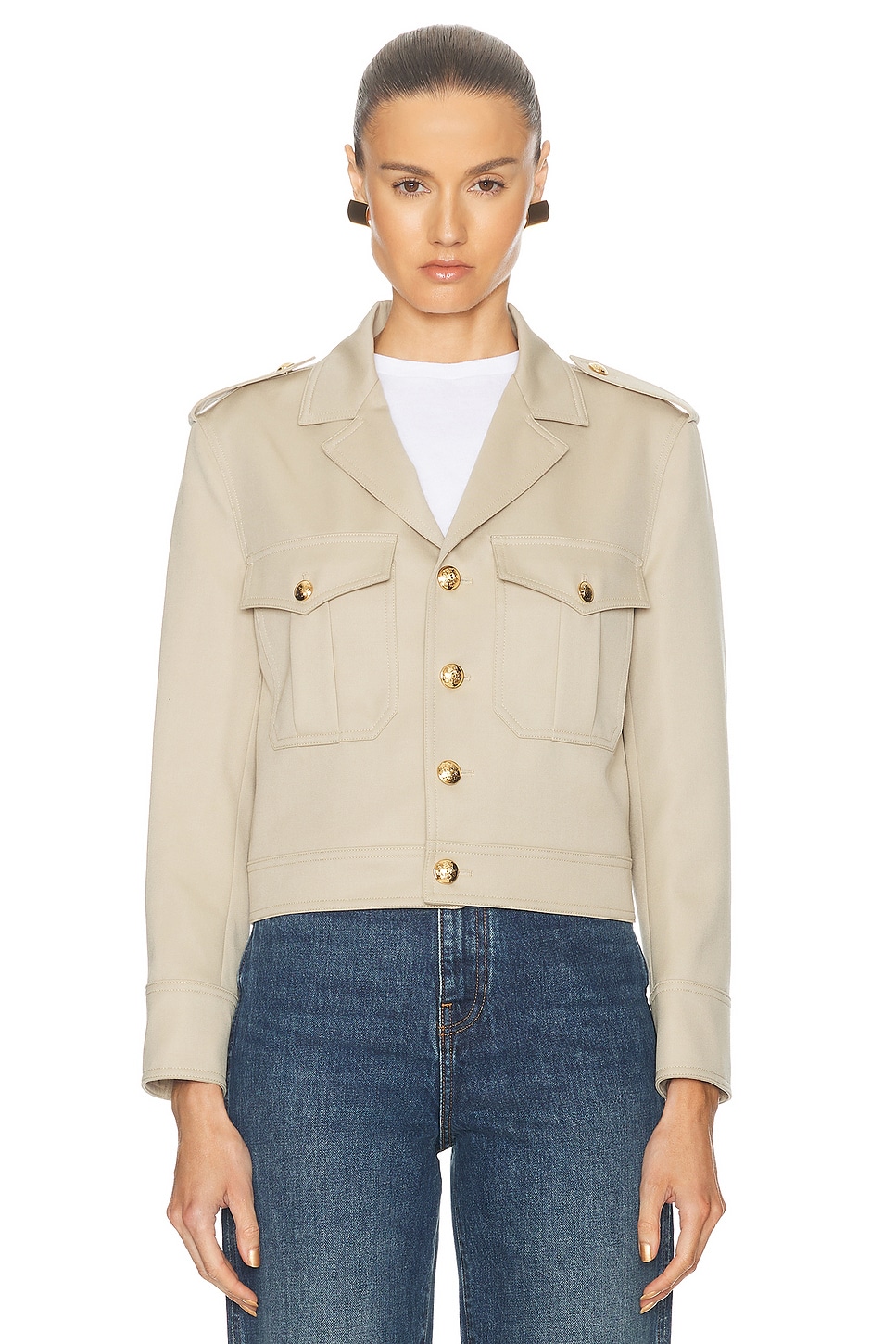 Shop Nili Lotan Lise Cropped Military Blazer In Roosevelt Khaki