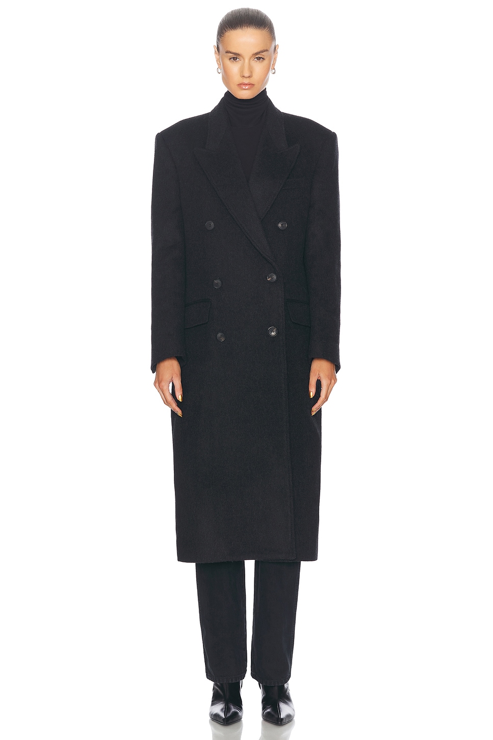 Shop Nili Lotan Edmont Double Breasted Long Coat In Charcoal