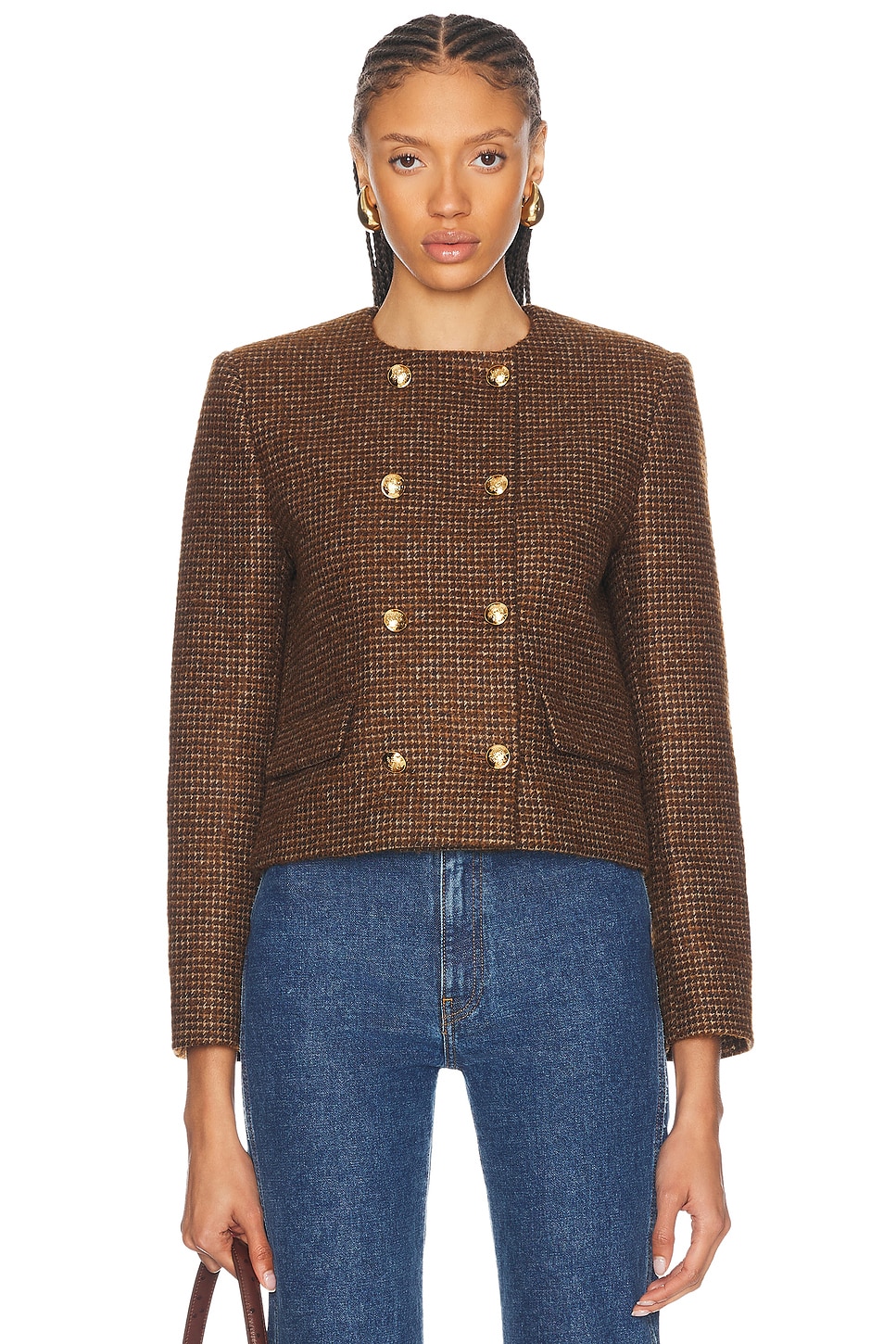 Shop Nili Lotan Melanie Cropped Jacket In Saddle Check