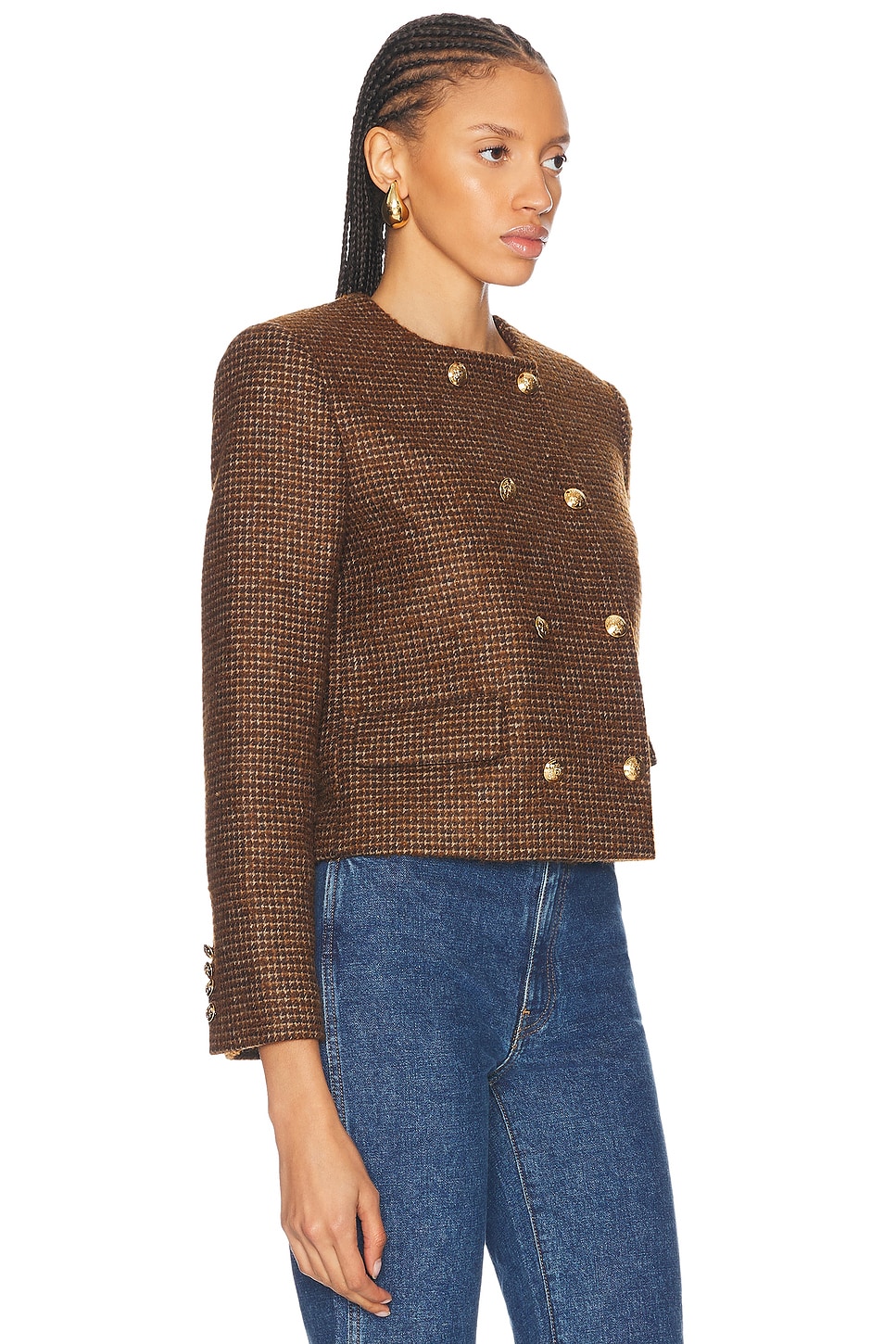 Shop Nili Lotan Melanie Cropped Jacket In Saddle Check