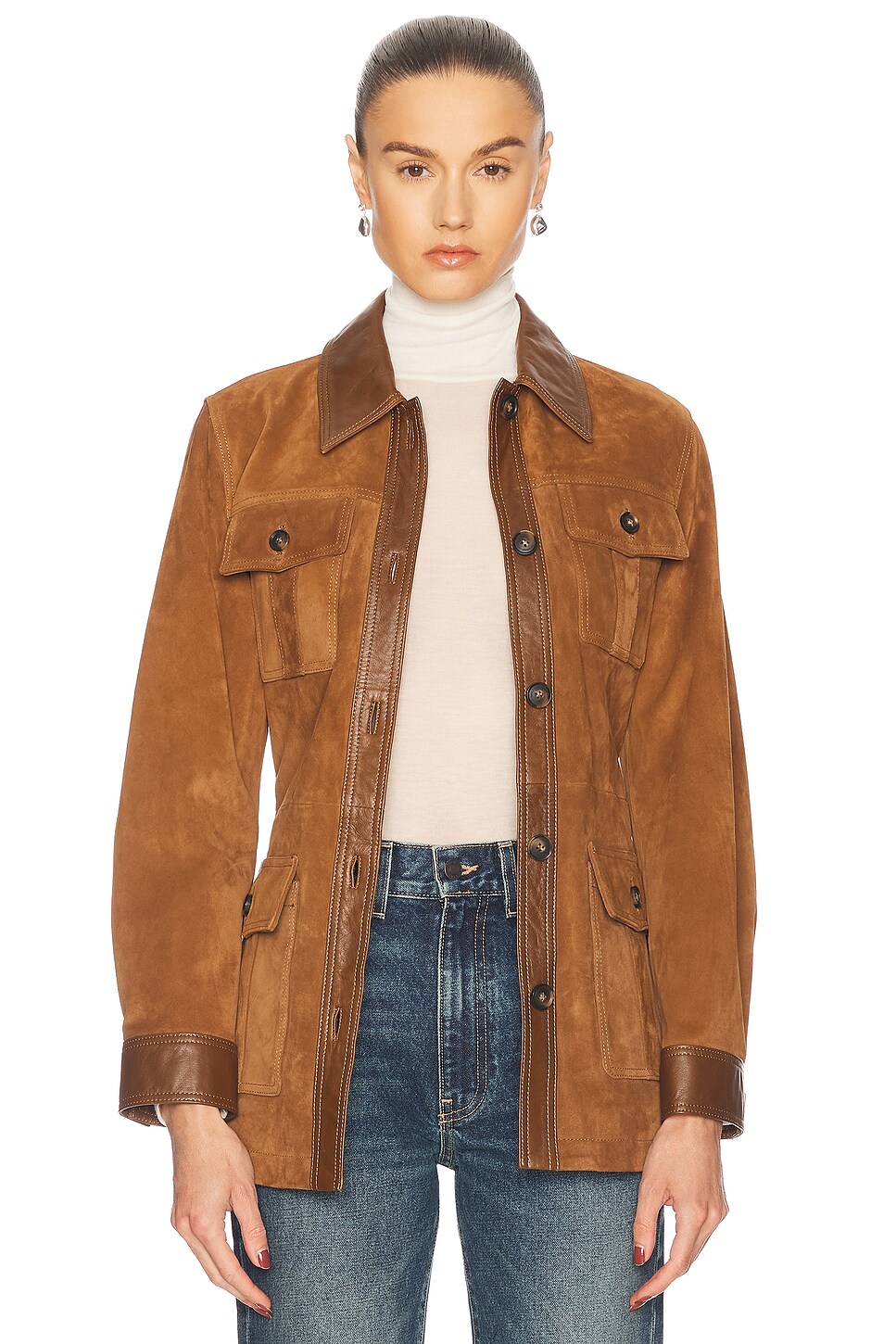 Shop Nili Lotan Mila Suede Jacket In Martora & Cognac