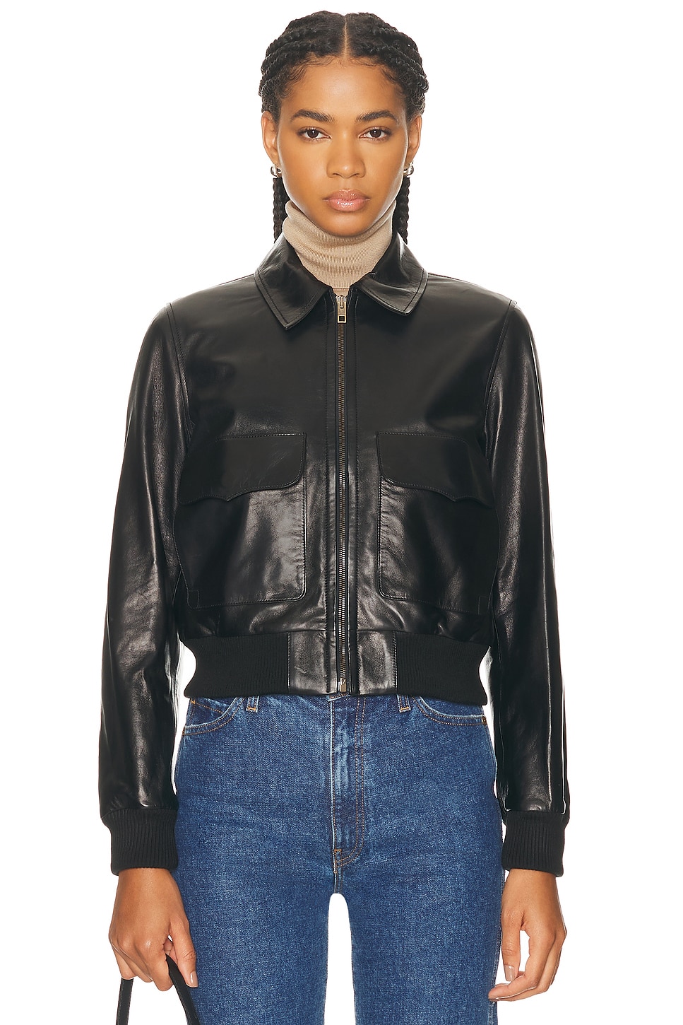 Redley Leather Bomber Jacket in Black