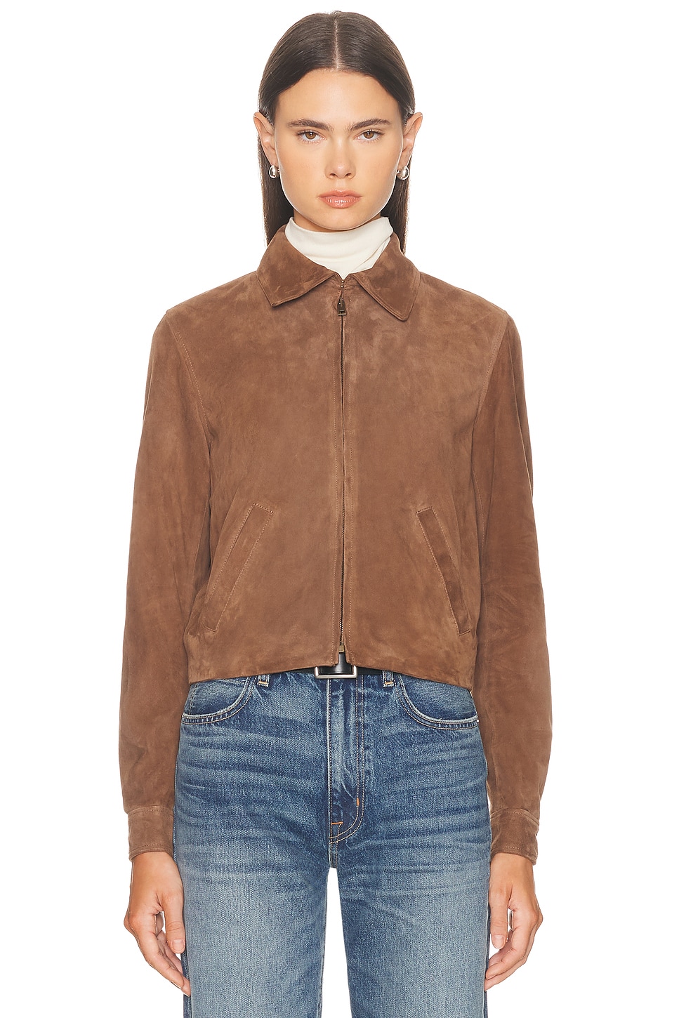 Nili Lotan Beauvais Cropped Suede Jacket In Brown