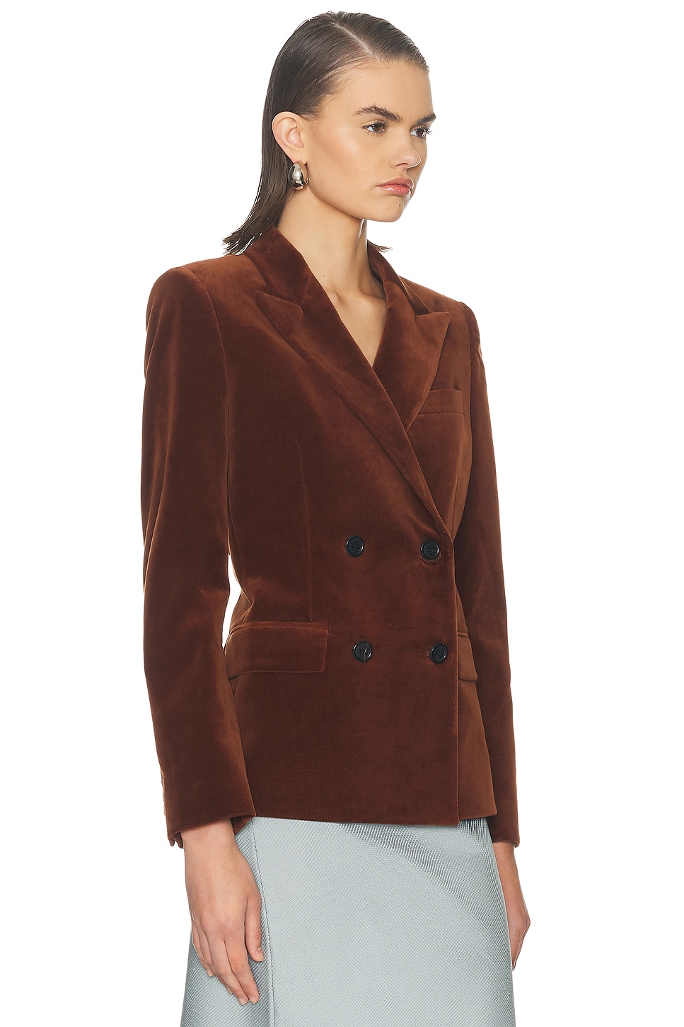 Nili Lotan Veda Double-breasted Cotton-blend Velvet Blazer In Brown