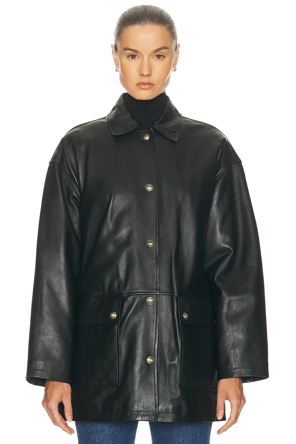 Nili Lotan Cordel Leather Coat In Black