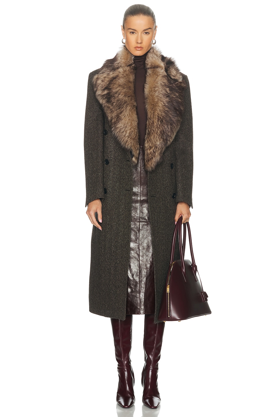 Image 1 of NILI LOTAN Edina Coat in Bark Herringbone