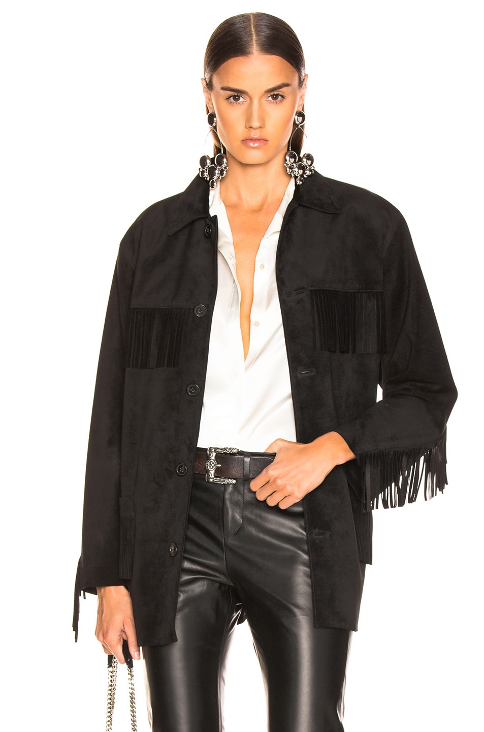 NILI LOTAN Leather Fringe Jacket in Black | FWRD