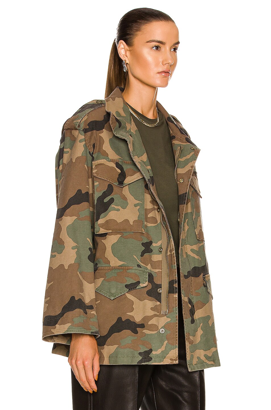 NILI LOTAN Jackie Camo Army Jacket in Dark Green Camouflage Print | FWRD