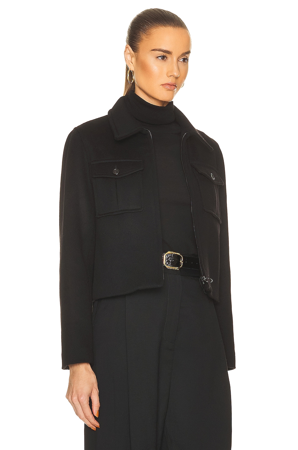 NILI LOTAN Babine Military Cropped Jacket in Black FWRD