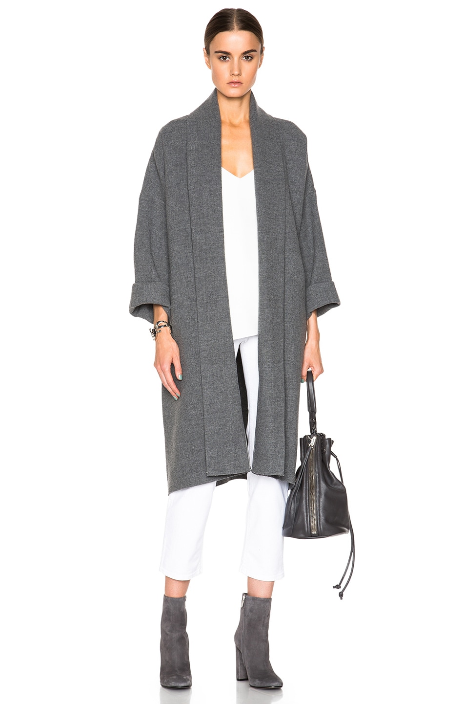 NILI LOTAN Wrap Kimono Coat in Grey | FWRD