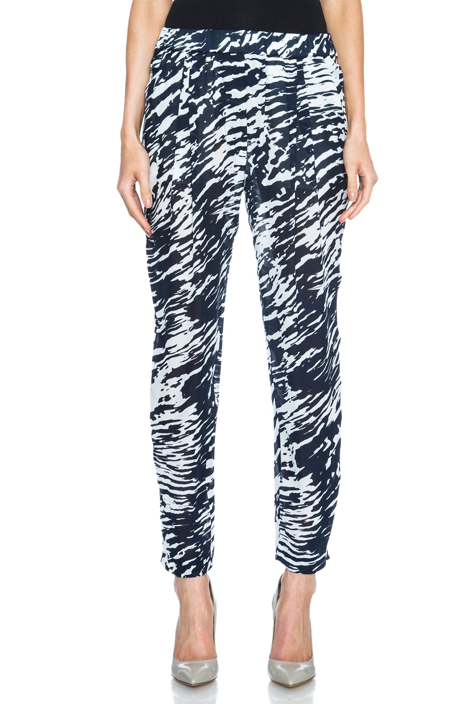 Image 1 of NILI LOTAN Printed Silk Trouser in Abstract Wave