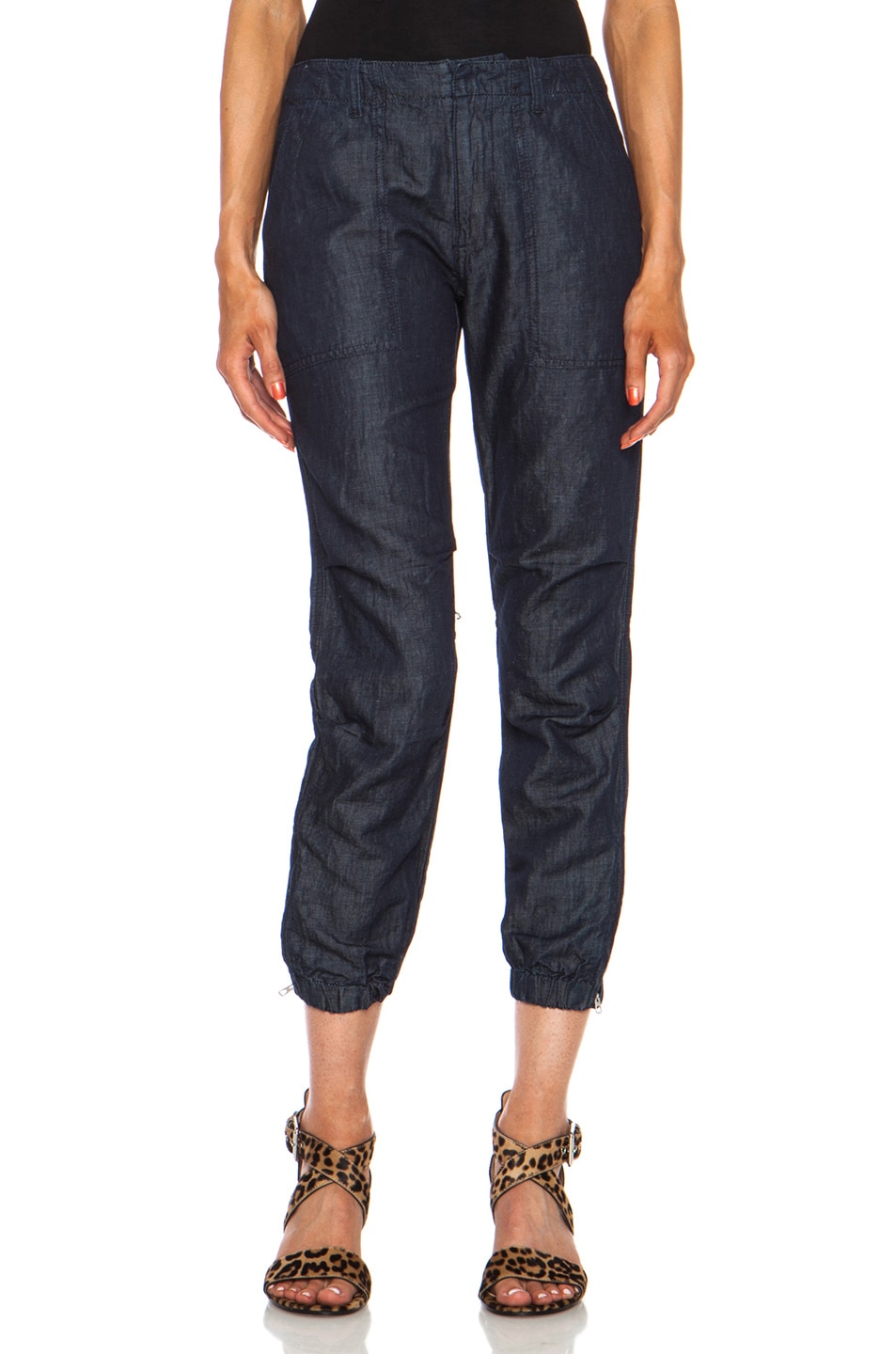 Image 1 of NILI LOTAN New Cropped Military Cotton-Blend Pant in Blue