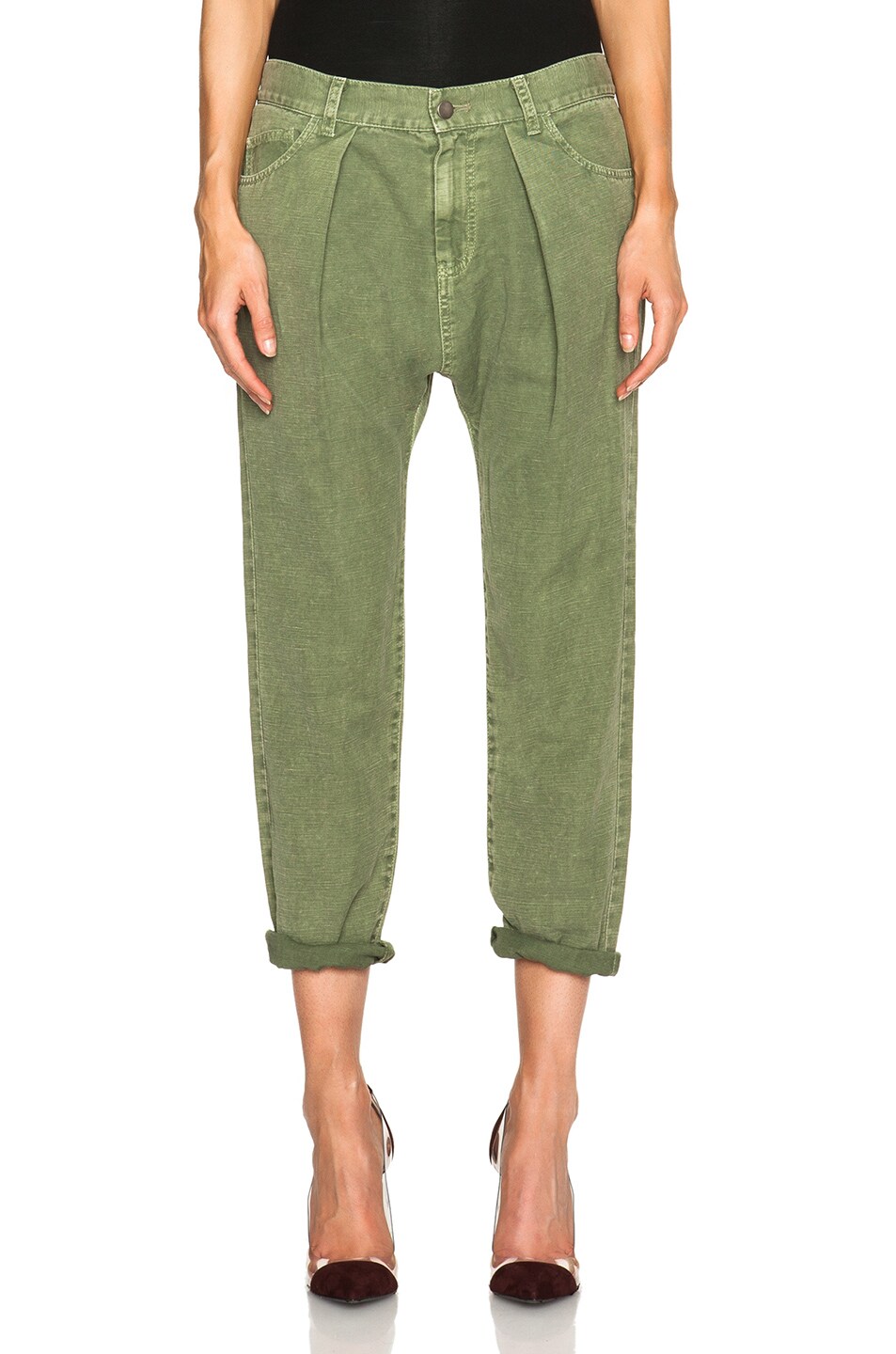Image 1 of NILI LOTAN Cropped Pleated Pants in Camo Green