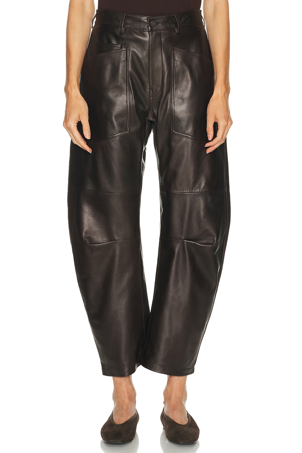 Nili Lotan Shon Leather Pant In Brown