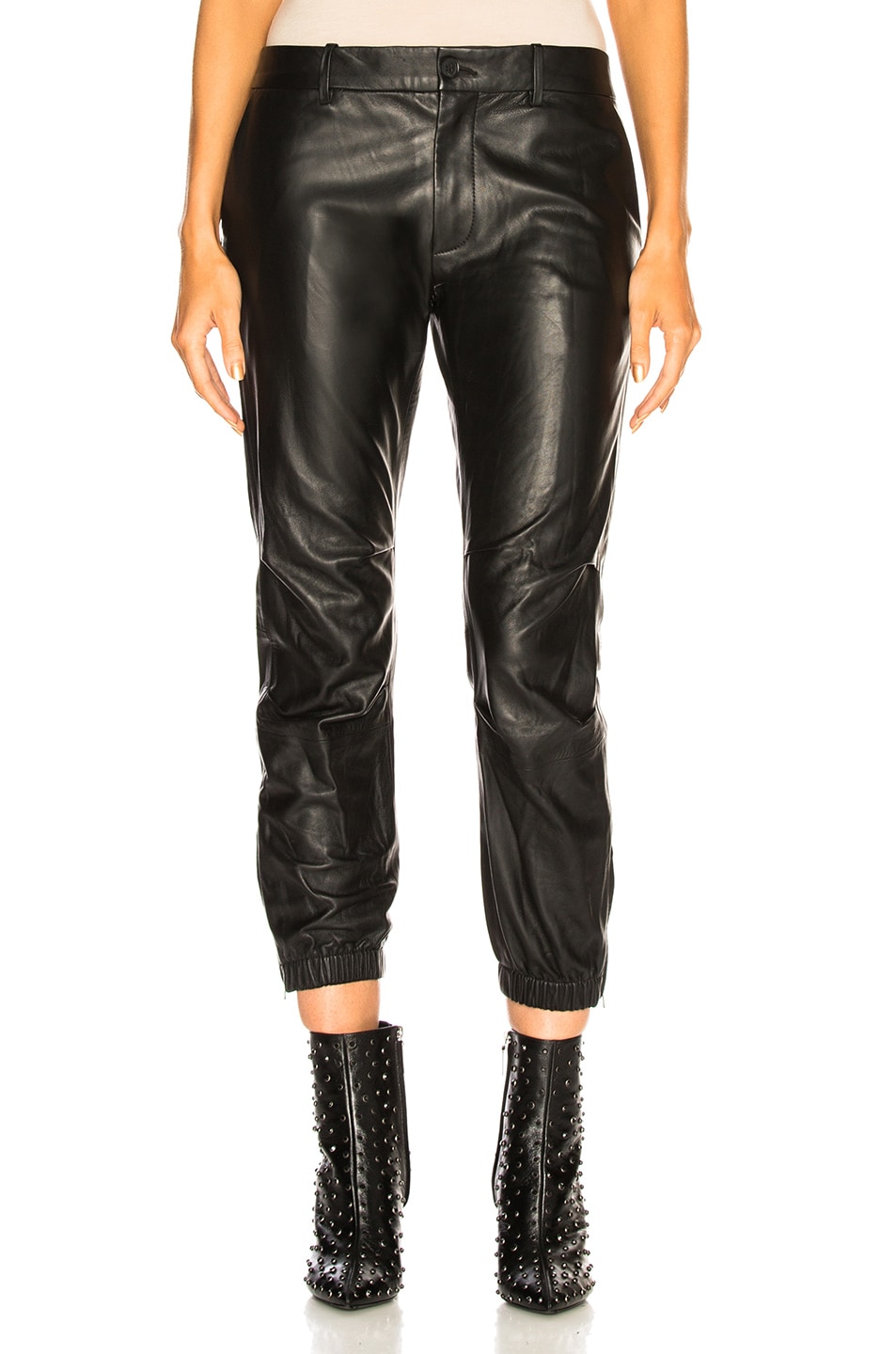 Image 1 of NILI LOTAN Leather Cropped French Military Pant in Black