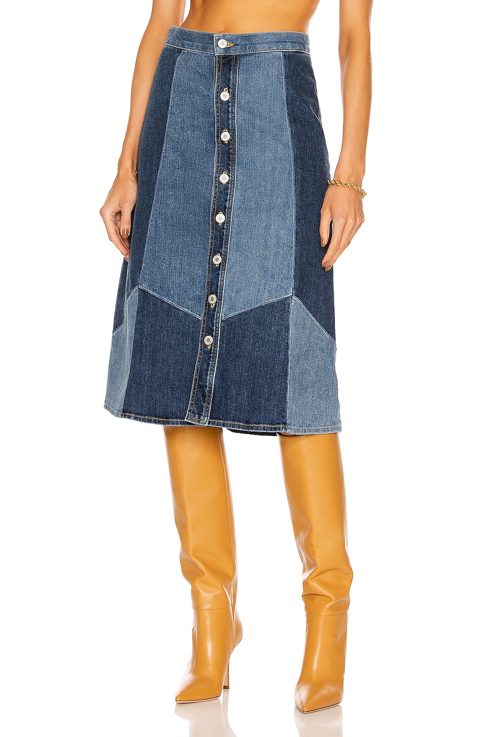 Image 1 of NILI LOTAN Madeline Patchwork Denim Skirt in Blue Patchwork