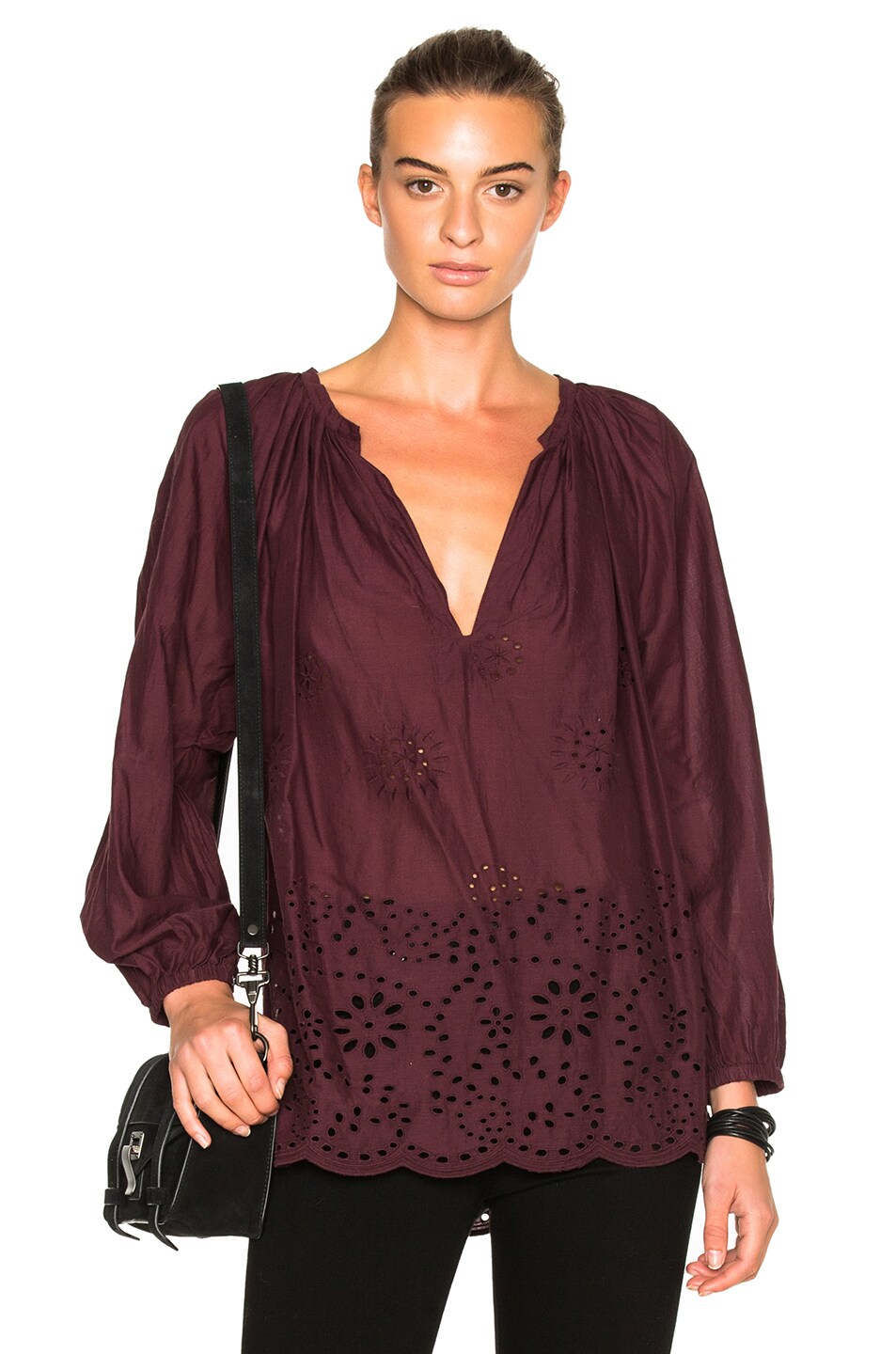 Image 1 of NILI LOTAN Embroidered Saint Tropez Top in Maroon