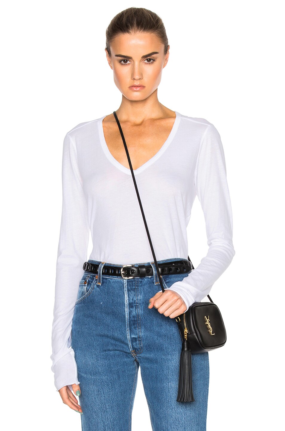 Image 1 of NILI LOTAN Avery V Neck Top in Bleached White