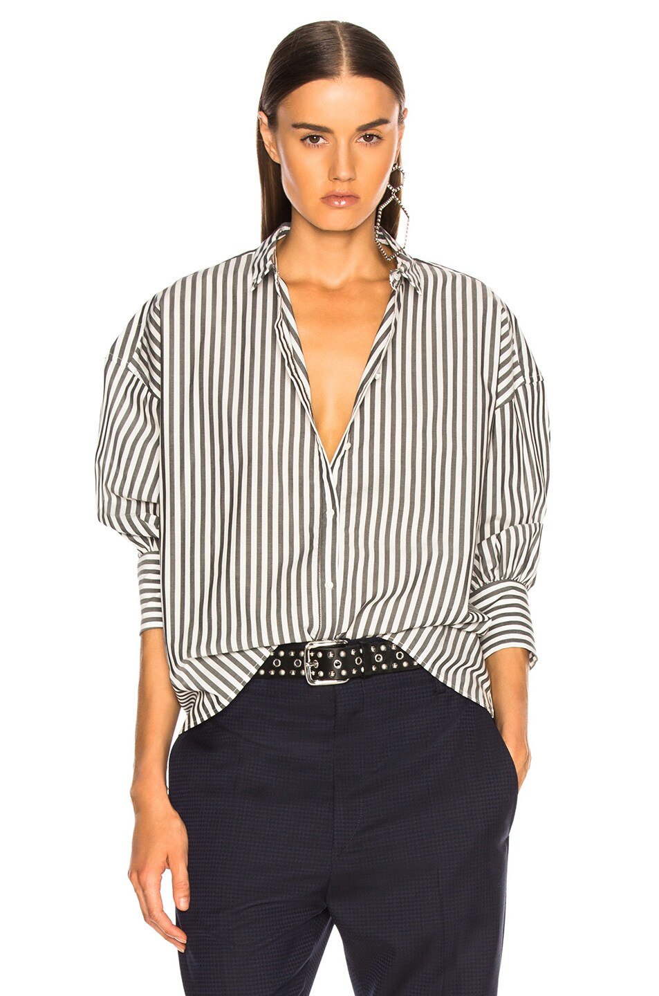 Image 1 of NILI LOTAN Fulton Shirt in Black & White Stripe