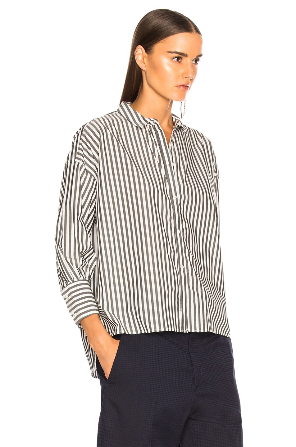 NILI LOTAN Fulton Shirt in Black & White Stripe | FWRD