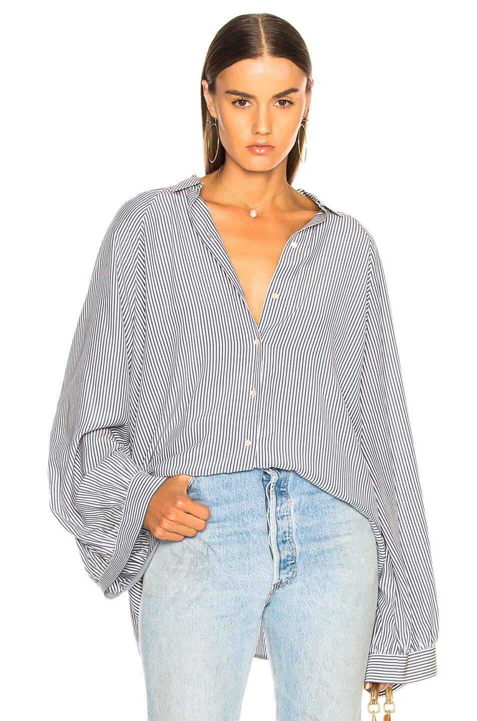 Image 1 of NILI LOTAN Leah Shirt in White Blue Stripe
