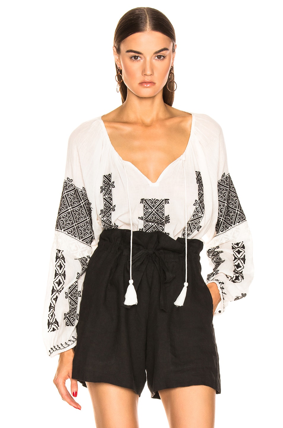 Image 1 of NILI LOTAN Alassio Blouse in Ivory with Black Embroidery