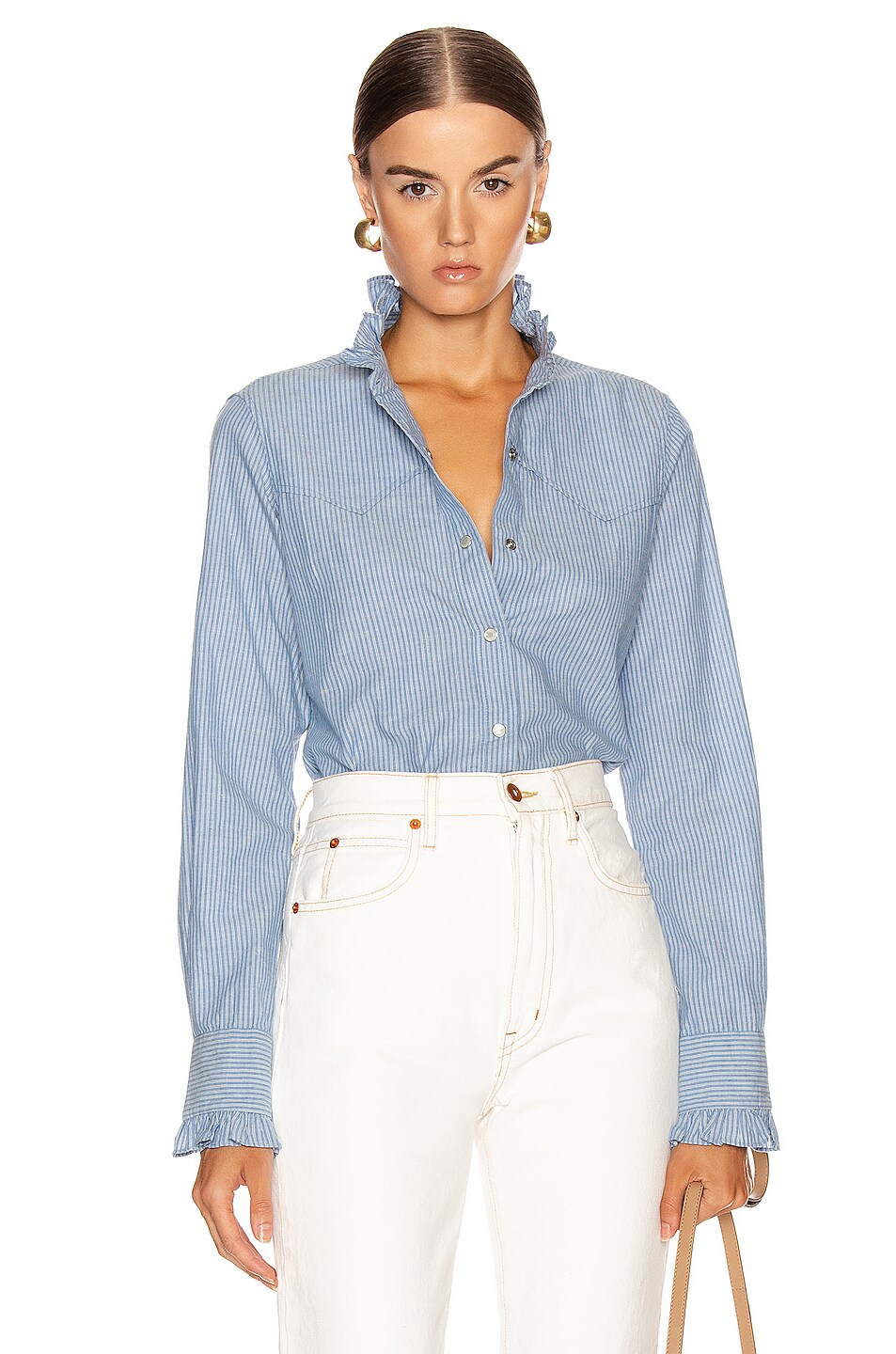 Image 1 of NILI LOTAN Lissa Shirt in Blue & White