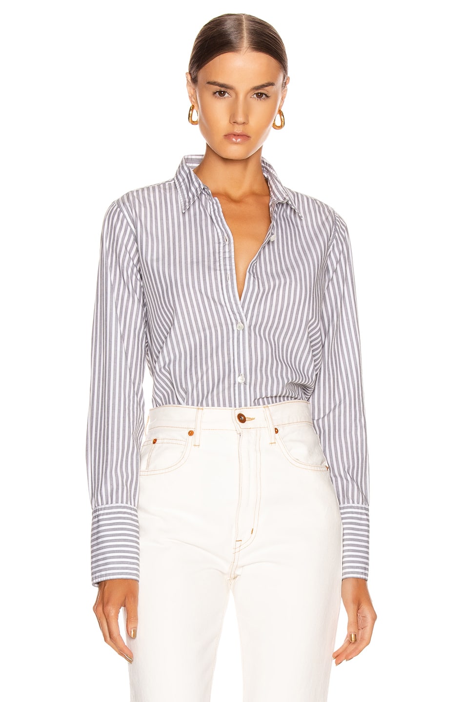 Image 1 of NILI LOTAN Helen Shirt in Grey & White Stripe
