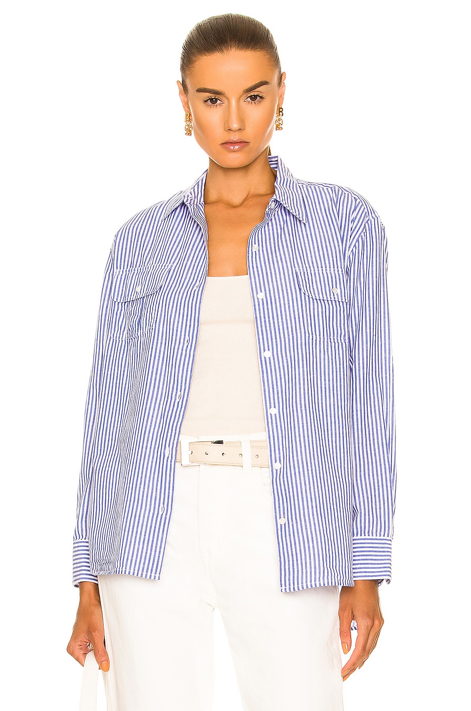 Image 1 of NILI LOTAN Felicity Shirt in Blue & White Stripe