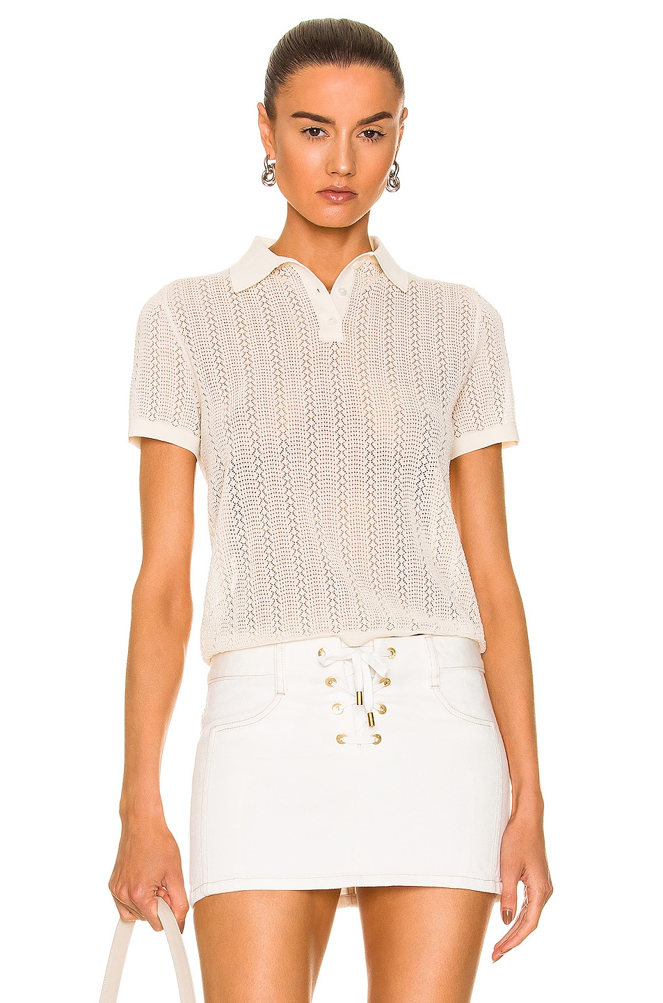 Image 1 of NILI LOTAN Kenza Polo Knit Top in Ivory
