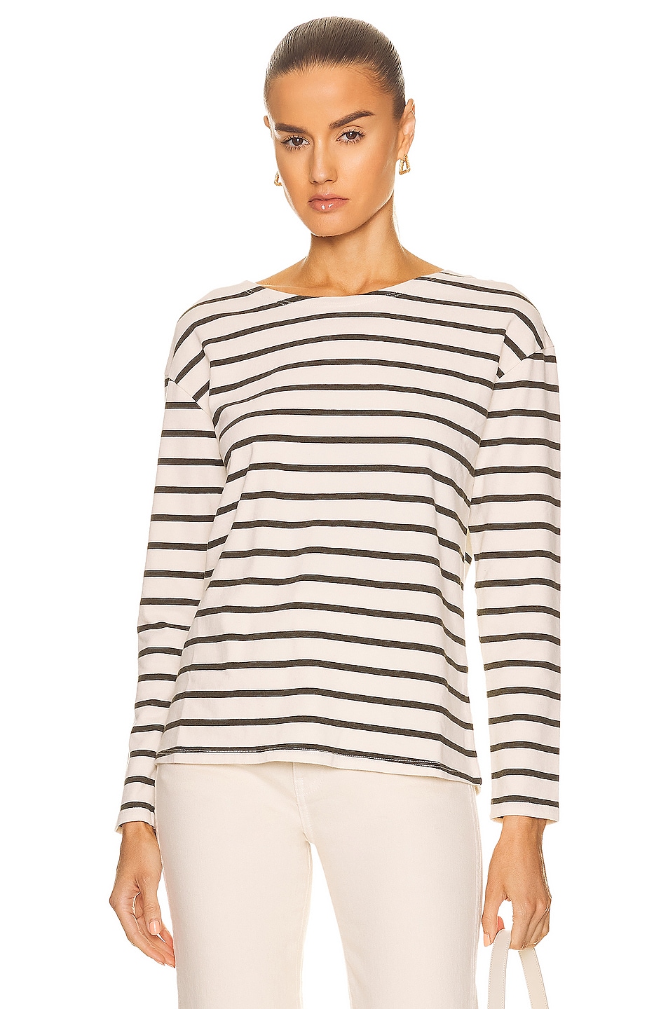 Image 1 of NILI LOTAN Arlette Long Sleeve Shirt in Olive Stripe