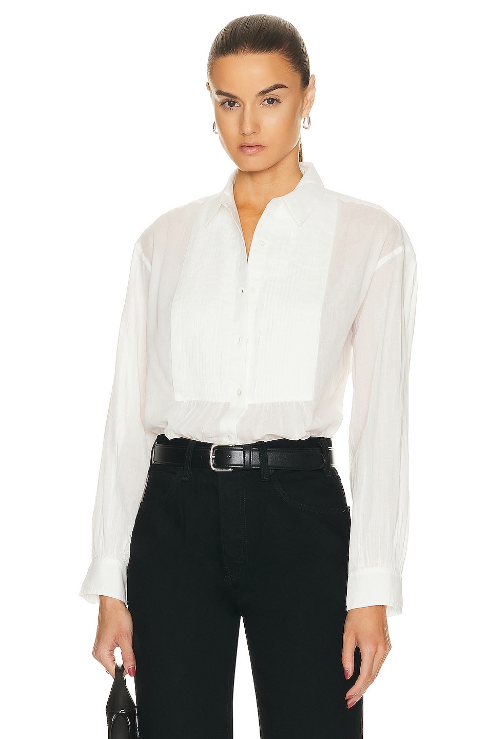 Image 1 of NILI LOTAN Daniel Voile Tuxedo Shirt in IVORY